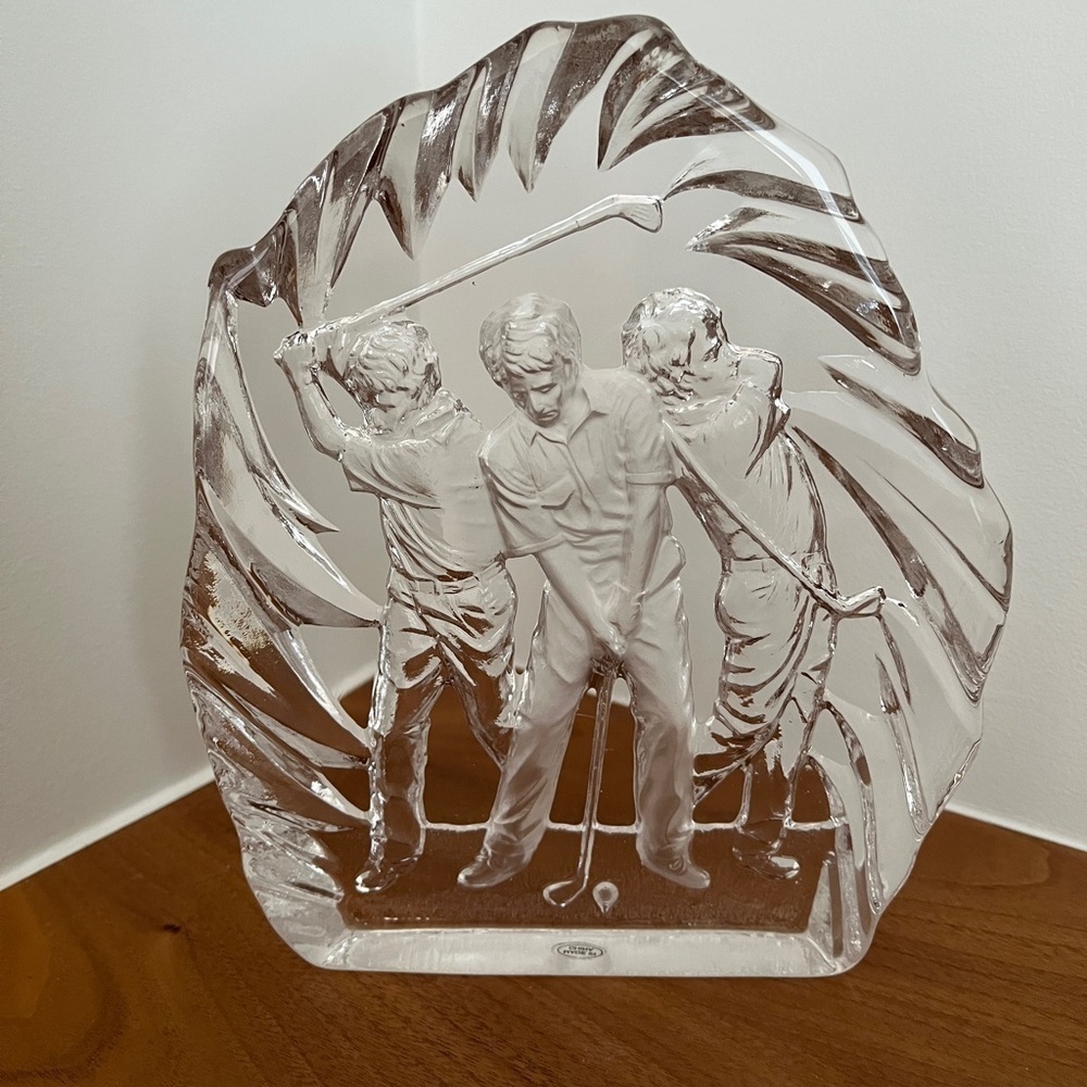 GOLFER Theme Glass Inside Carved 3D Award Trophy Paperweight Office Decor Gift